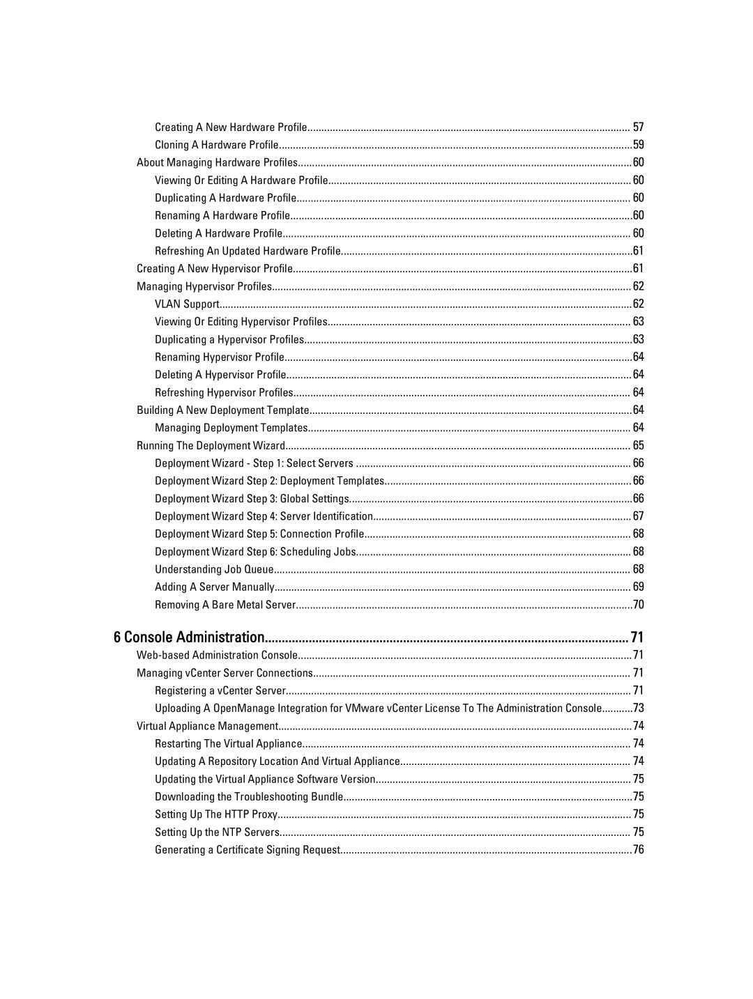 Dell 2.3 manual Console Administration, Viewing Or Editing Hypervisor Profiles 