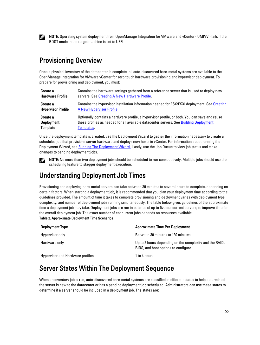 Dell 2.3 manual Provisioning Overview, Understanding Deployment Job Times, Server States Within The Deployment Sequence 