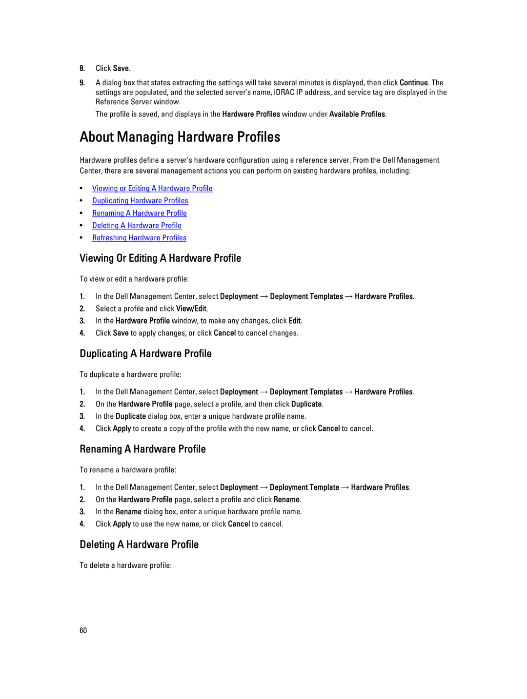 Dell 2.3 manual About Managing Hardware Profiles, Viewing Or Editing a Hardware Profile, Duplicating a Hardware Profile 