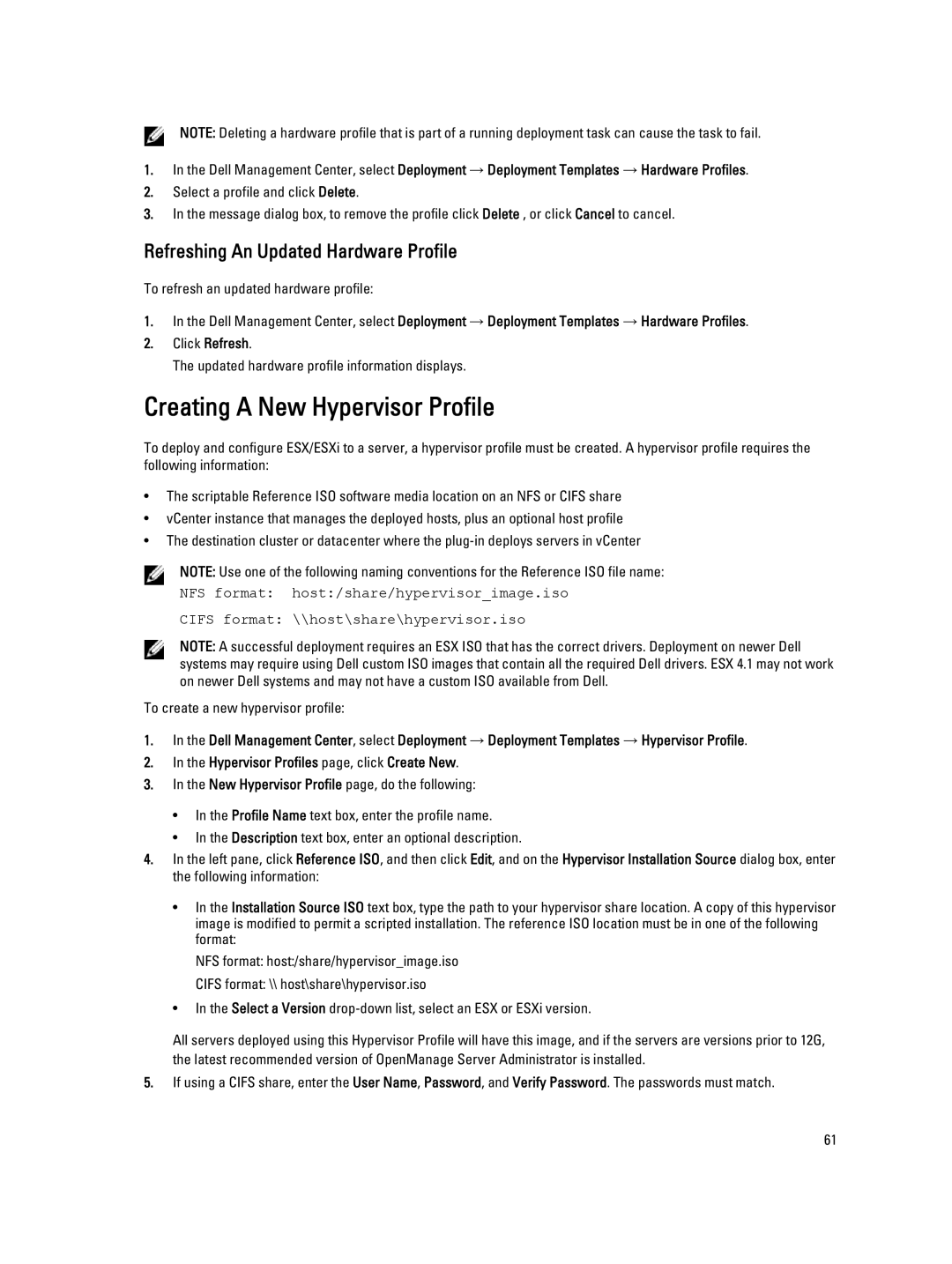 Dell 2.3 manual Creating a New Hypervisor Profile, Refreshing An Updated Hardware Profile 