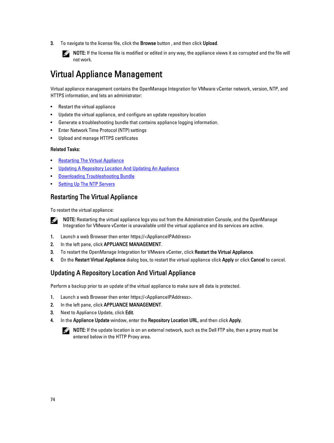 Dell 2.3 manual Virtual Appliance Management, Restarting The Virtual Appliance 