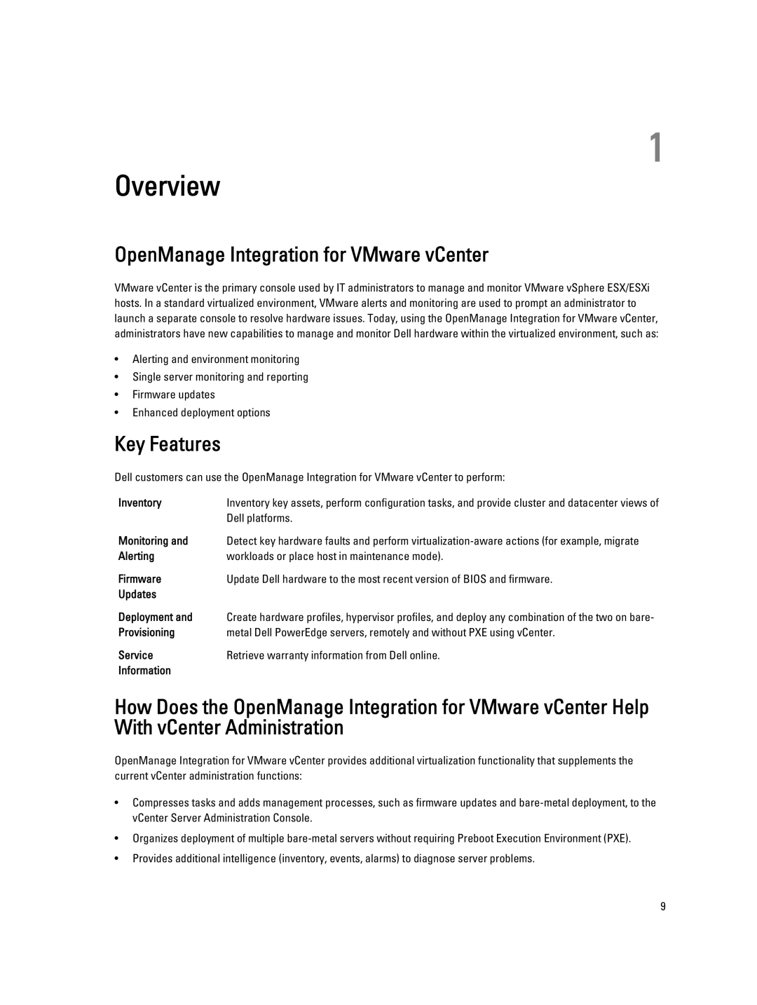 Dell 2.3 manual OpenManage Integration for VMware vCenter, Key Features, Inventory, Dell platforms, Monitoring 