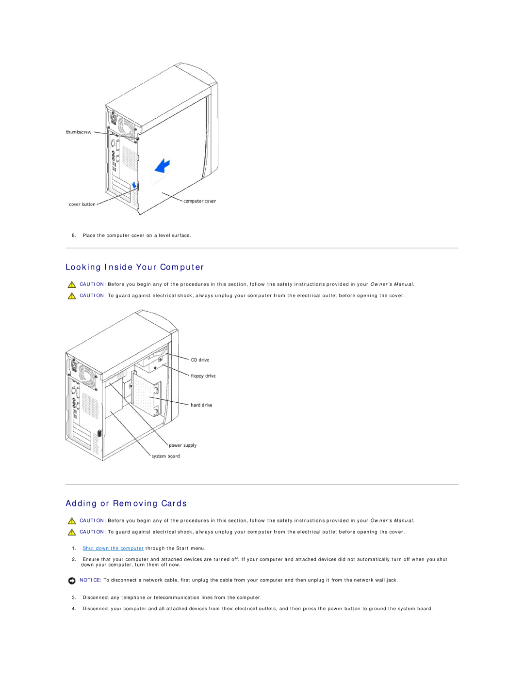 Dell 2300 technical specifications Looking Inside Your Computer Adding or Removing Cards 