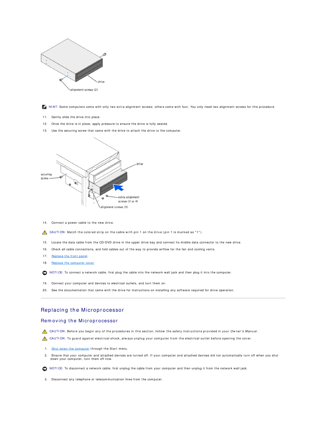 Dell 2300 technical specifications Replacing the Microprocessor, Removing the Microprocessor 