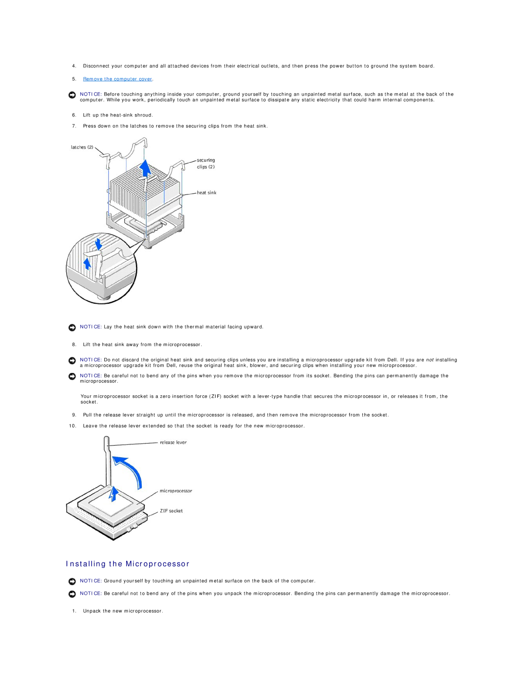 Dell 2300 technical specifications Installing the Microprocessor, Remove the computer cover 