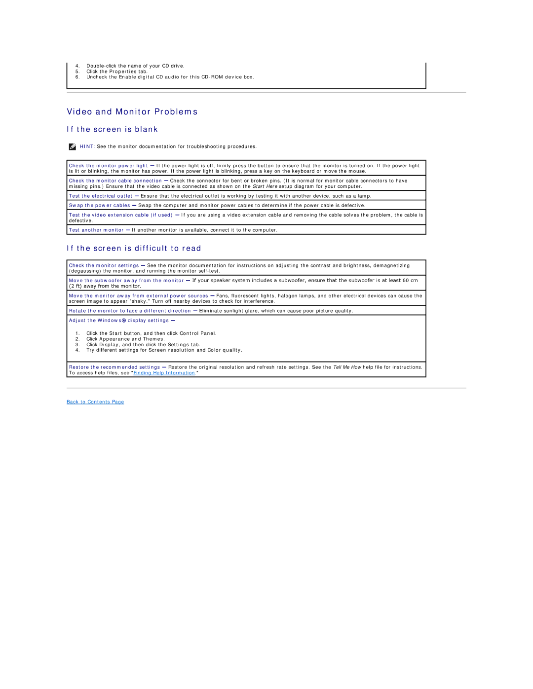 Dell 2300 technical specifications Video and Monitor Problems, If the screen is blank, If the screen is difficult to read 