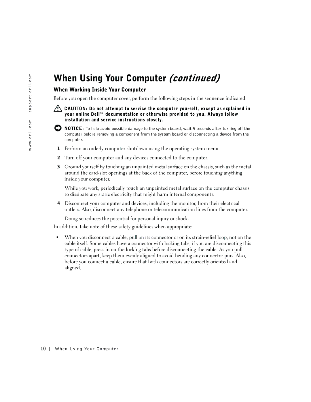 Dell 2300 manual When Working Inside Your Computer 