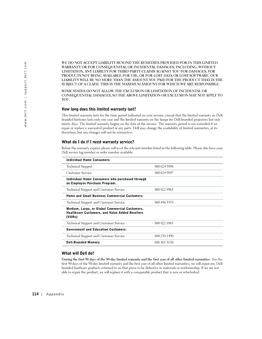 Dell 2300 manual How long does this limited warranty last?, What do I do if I need warranty service?, What will Dell do? 