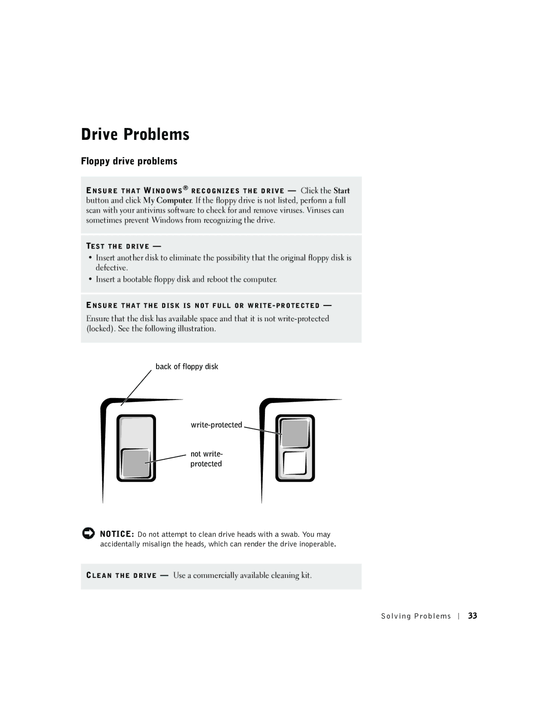 Dell 2300 manual Drive Problems, Floppy drive problems 