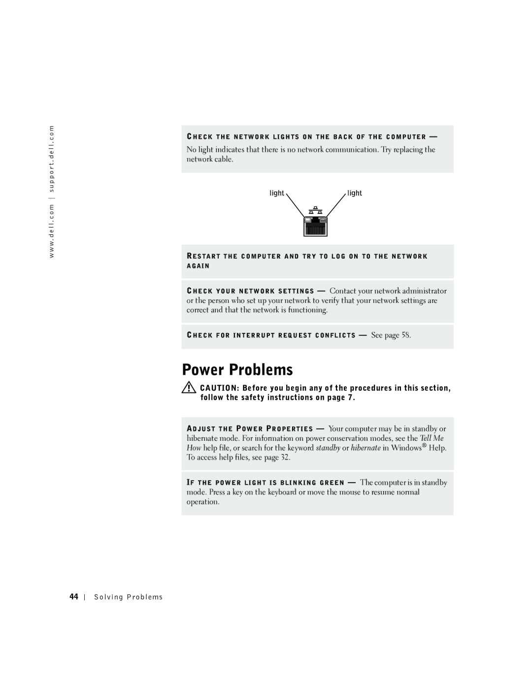 Dell 2300 manual Power Problems, Lightlight 