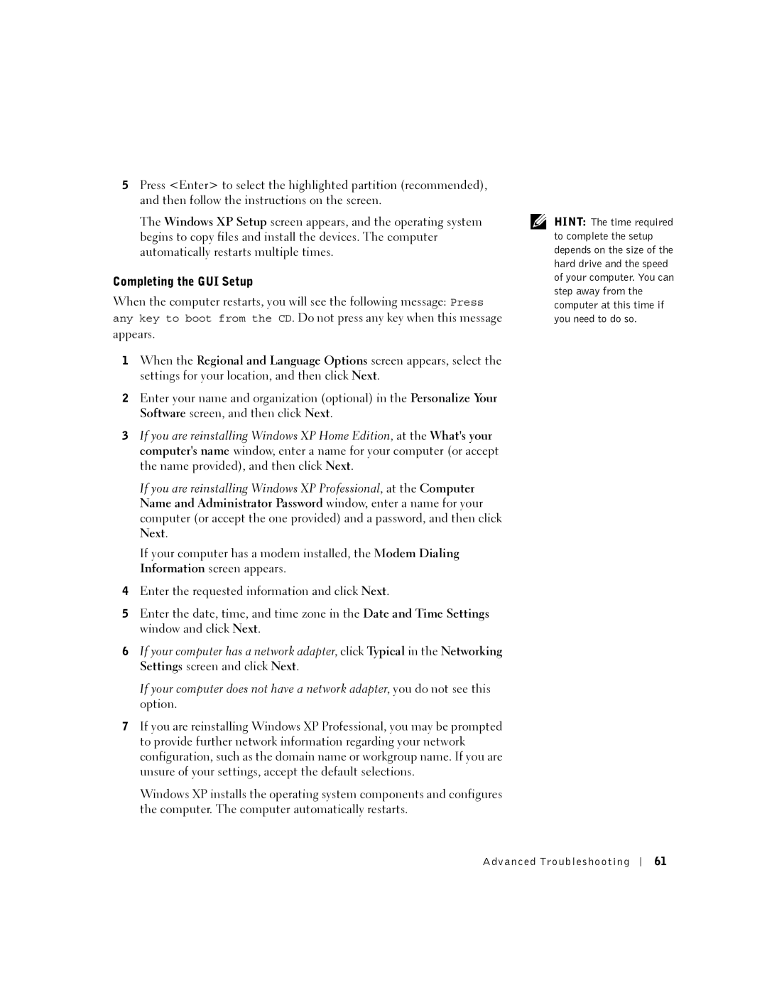 Dell 2300 manual Completing the GUI Setup 