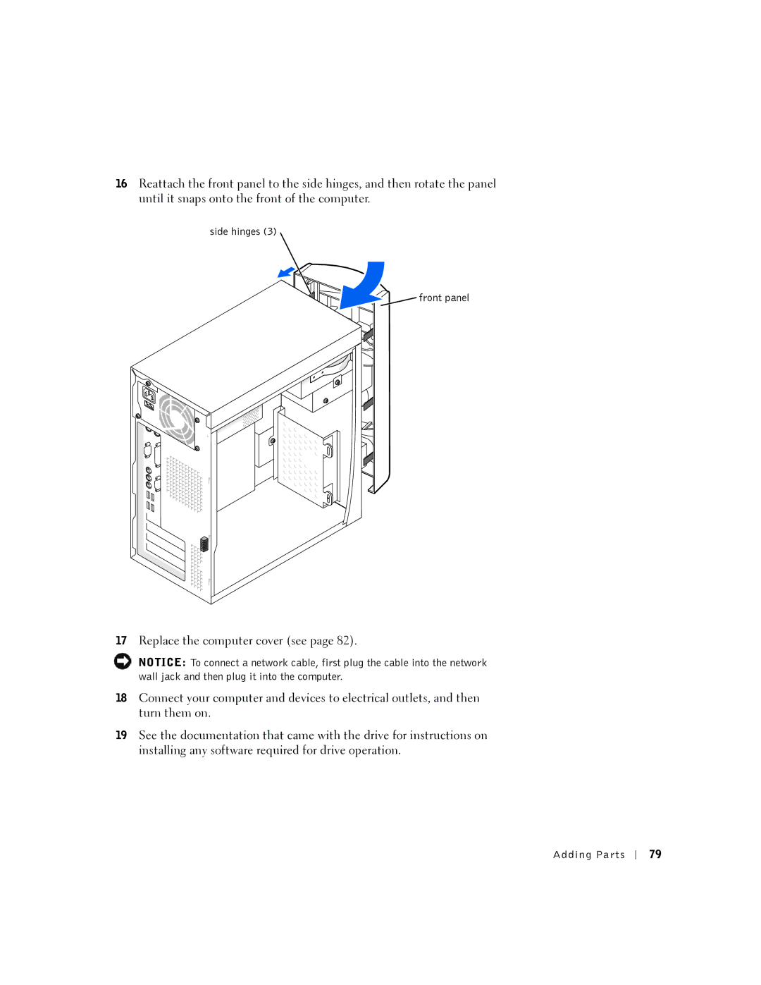 Dell 2300 manual Side hinges Front panel 