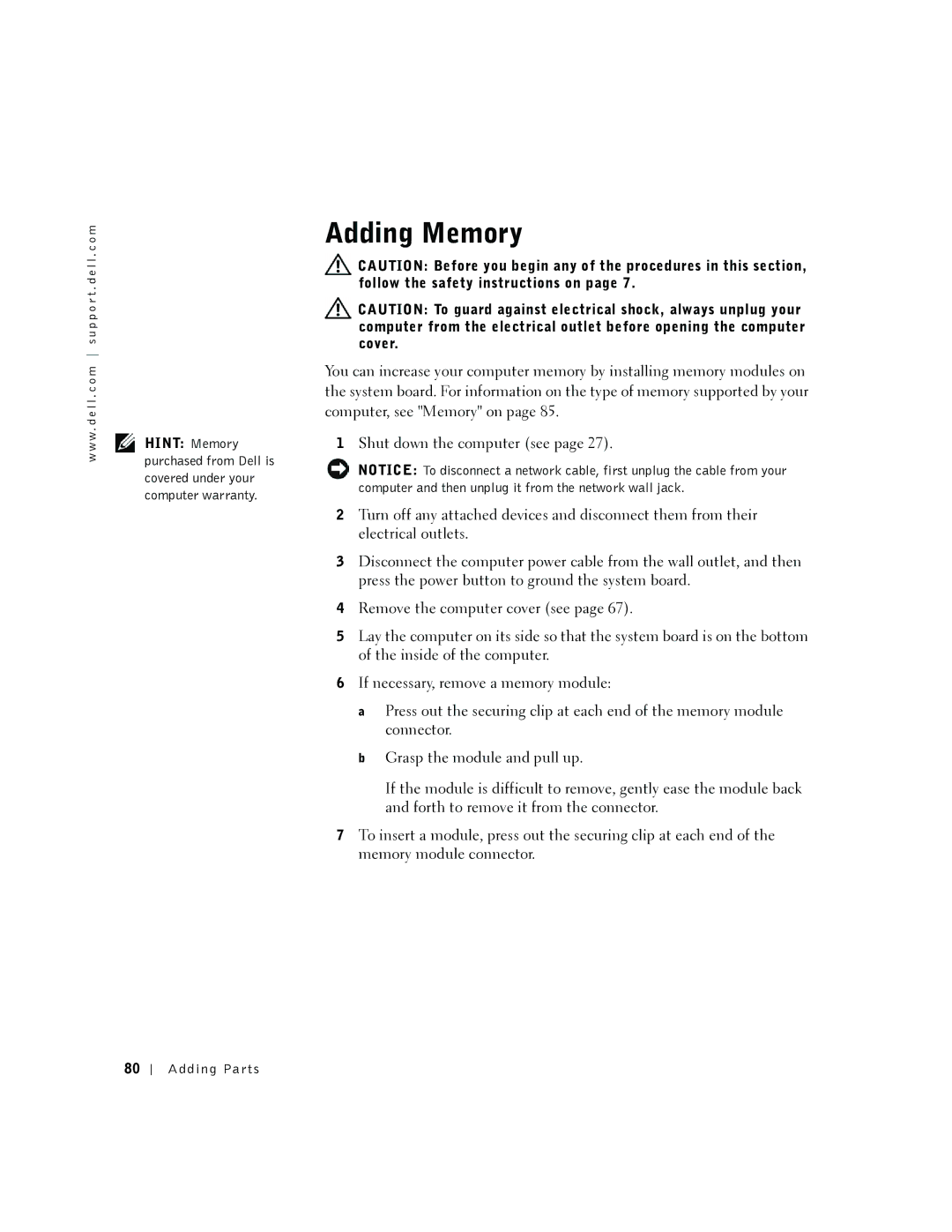 Dell 2300 manual Adding Memory 