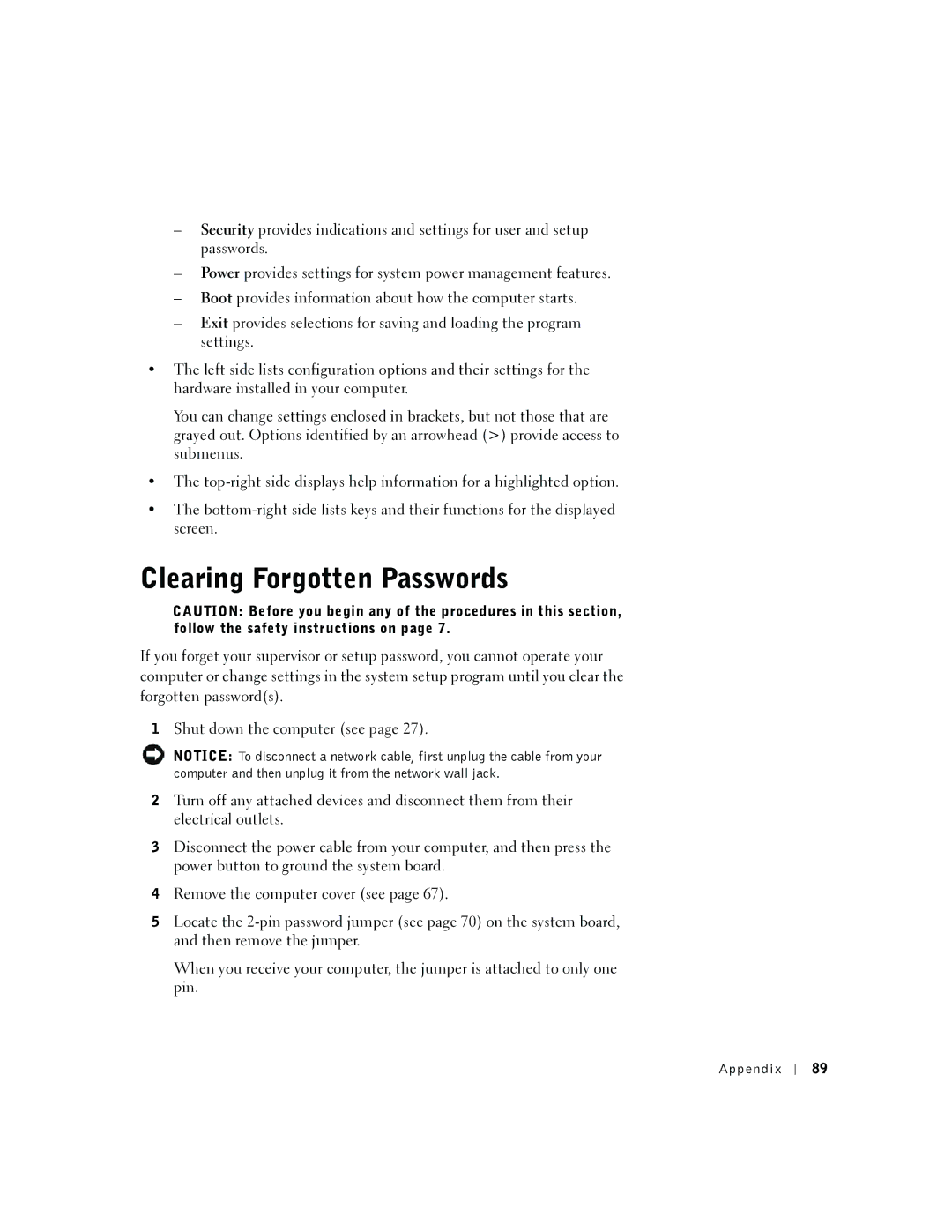 Dell 2300 manual Clearing Forgotten Passwords 