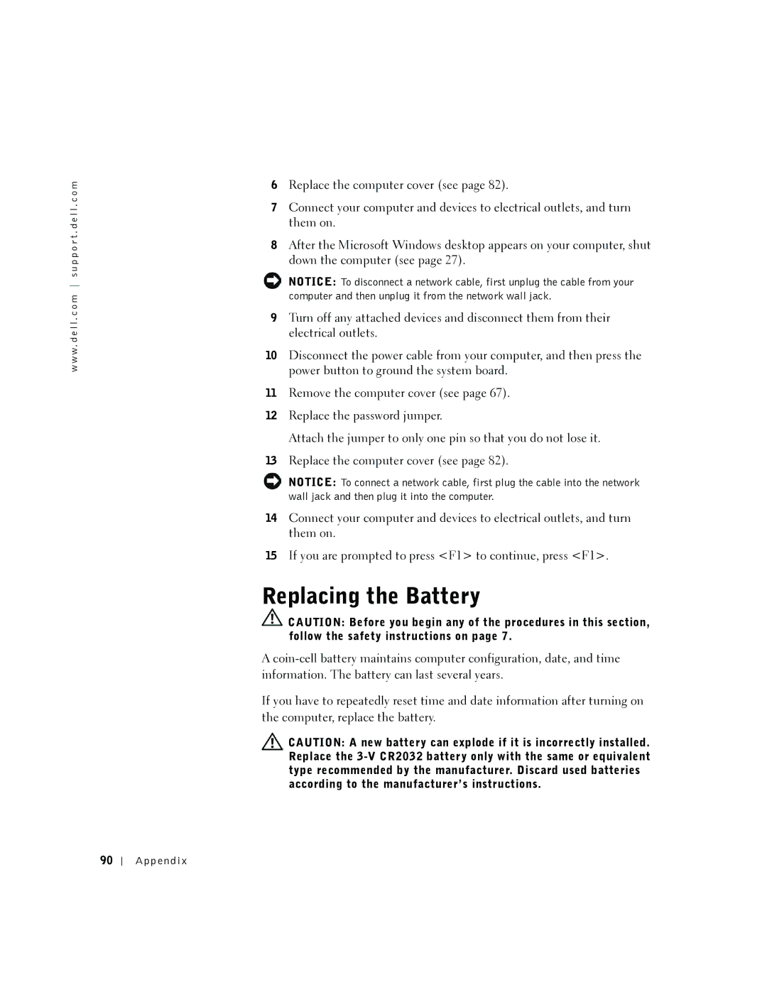 Dell 2300 manual Replacing the Battery 