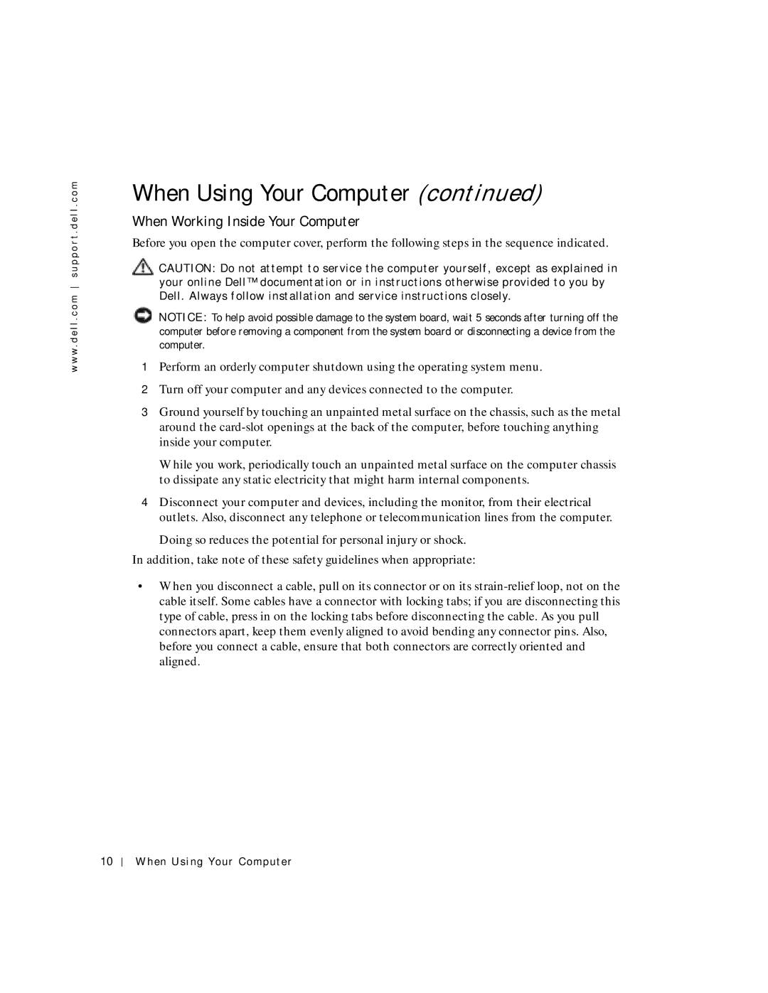 Dell 2300C manual When Working Inside Your Computer 