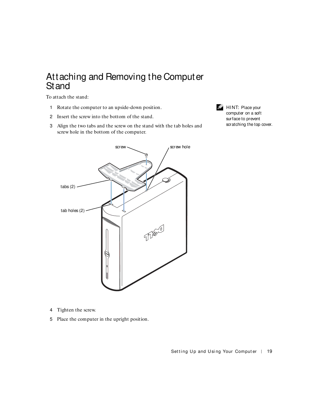 Dell 2300C manual Attaching and Removing the Computer Stand 