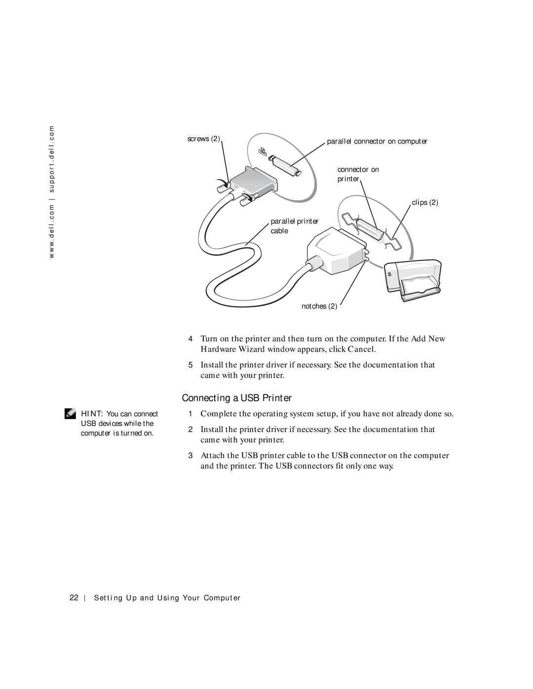 Dell 2300C manual Connecting a USB Printer 