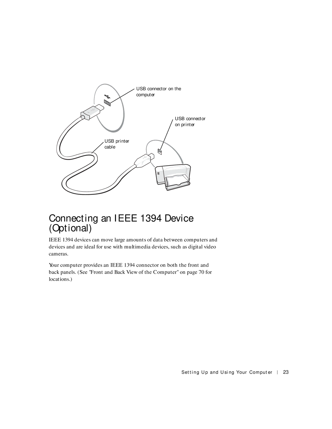 Dell 2300C manual Connecting an Ieee 1394 Device Optional 