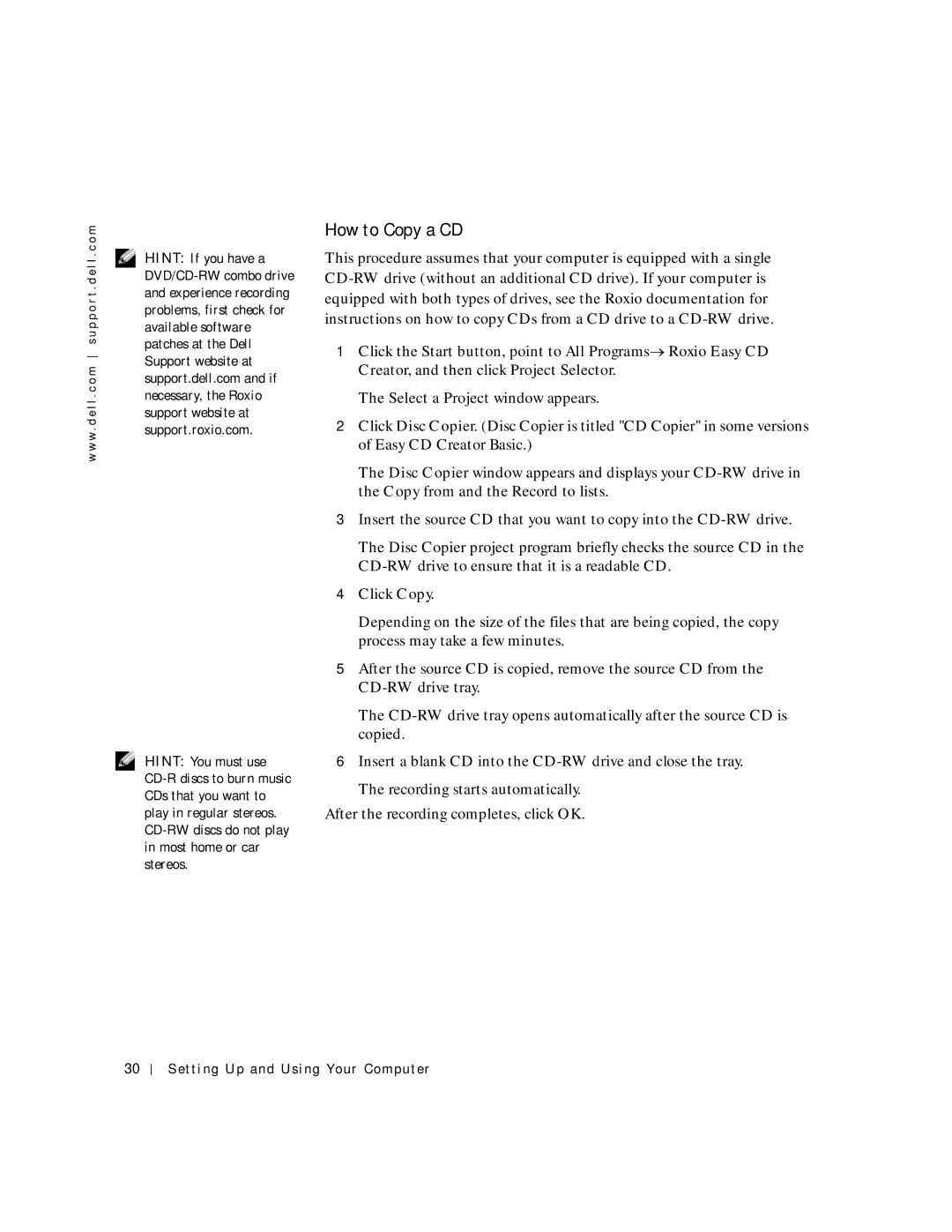 Dell 2300C manual How to Copy a CD, Support.roxio.com 