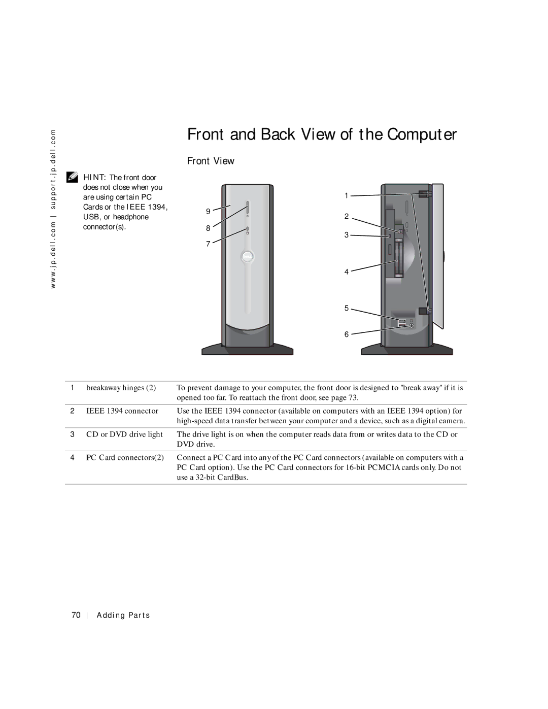 Dell 2300C manual Front and Back View of the Computer, Front View 