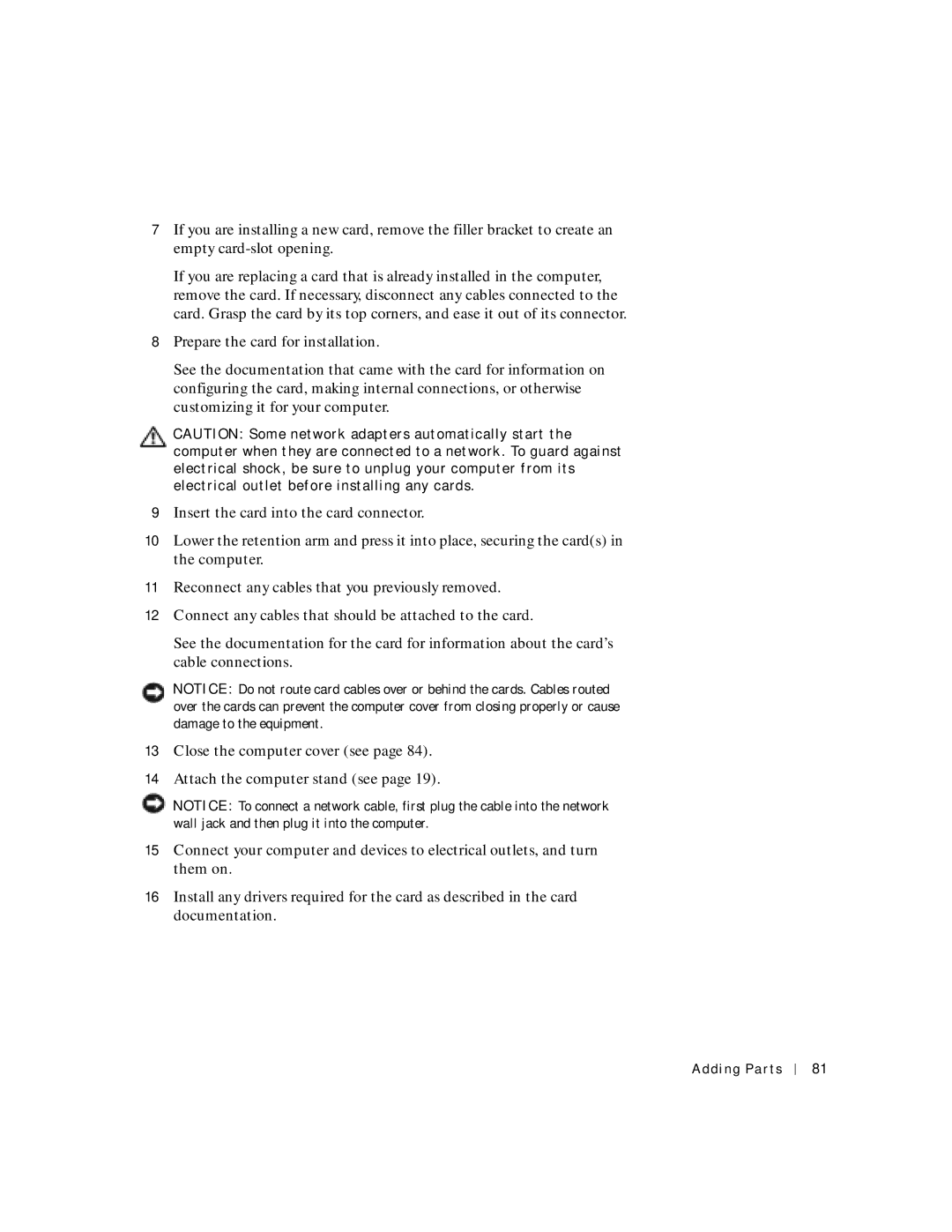 Dell 2300C manual Adding Parts 