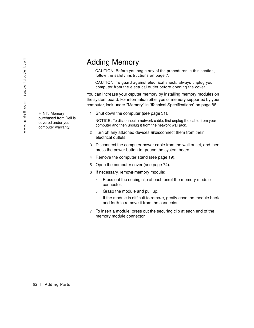 Dell 2300C manual Adding Memory 