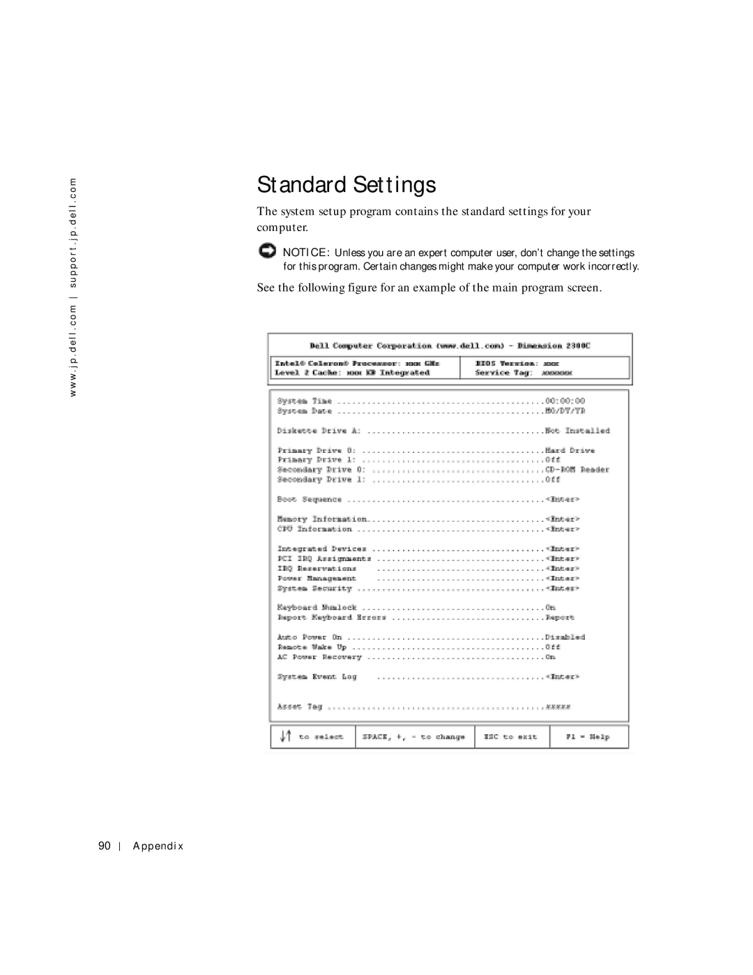 Dell 2300C manual Standard Settings 