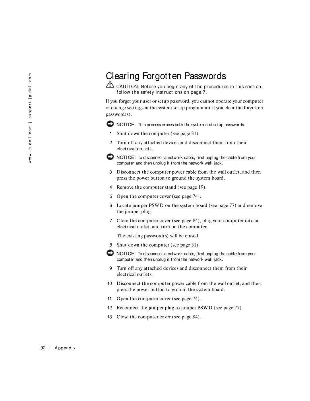 Dell 2300C manual Clearing Forgotten Passwords 