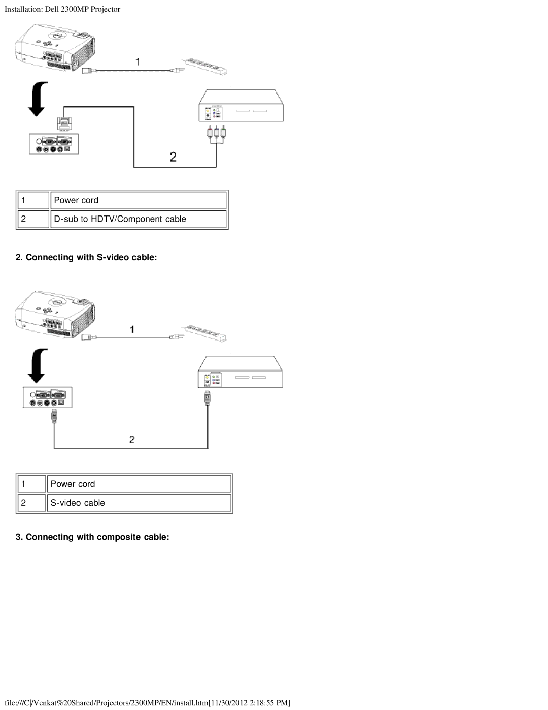 Dell 2300MP specifications Connecting with S-video cable, Connecting with composite cable 