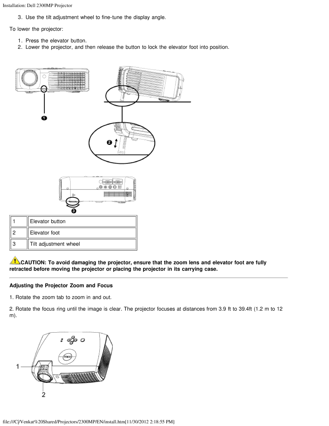 Dell 2300MP specifications Adjusting the Projector Zoom and Focus 