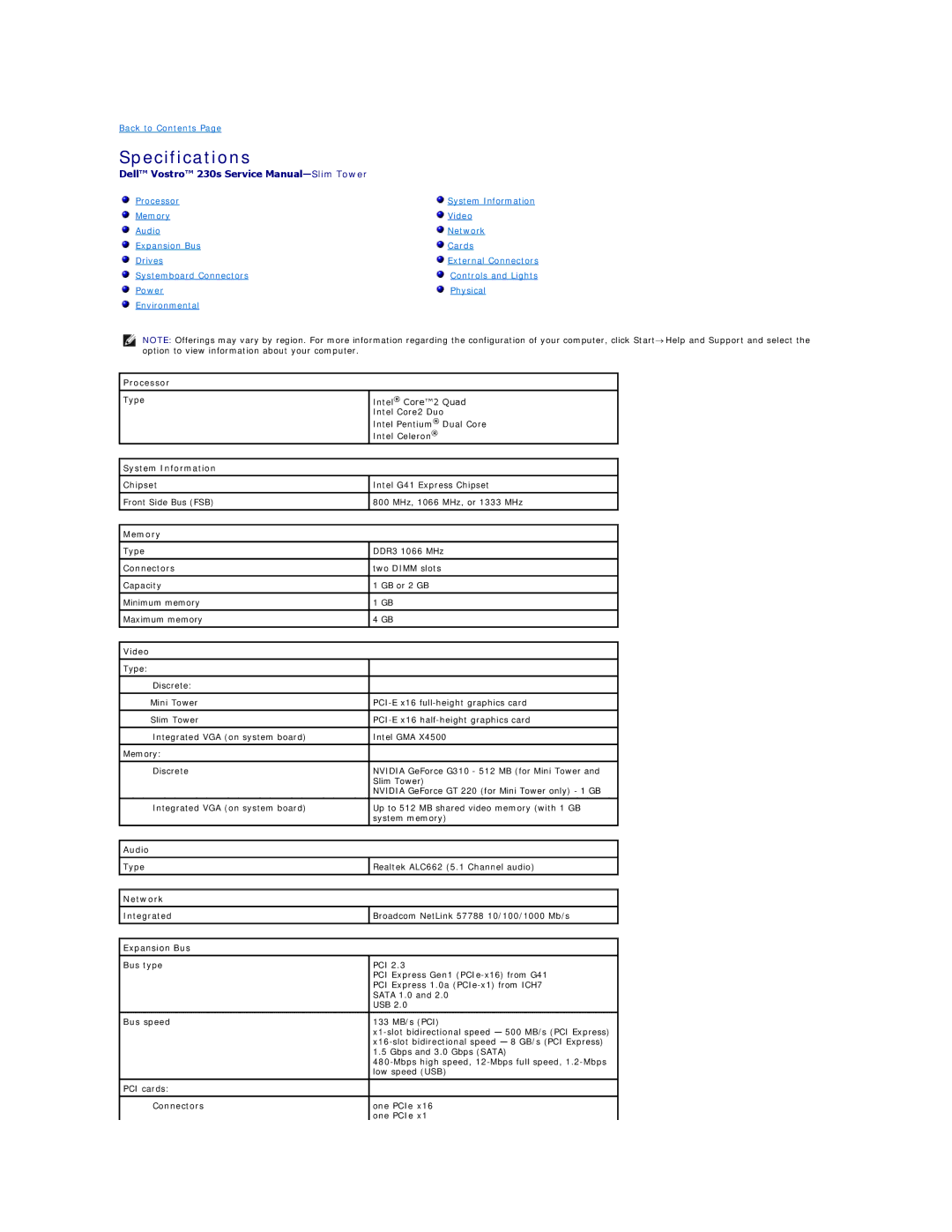 Dell 230S specifications Specifications 