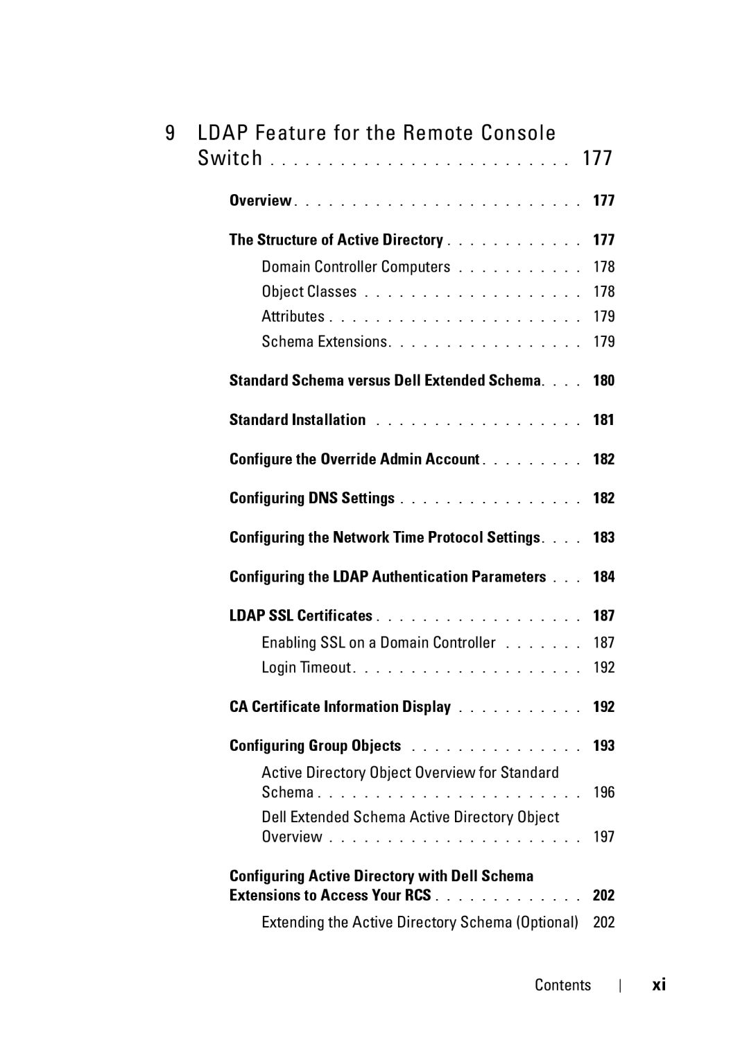 Dell 2321DS manual Structure of Active Directory 177, Standard Schema versus Dell Extended Schema, 181, 182, 187, 193 