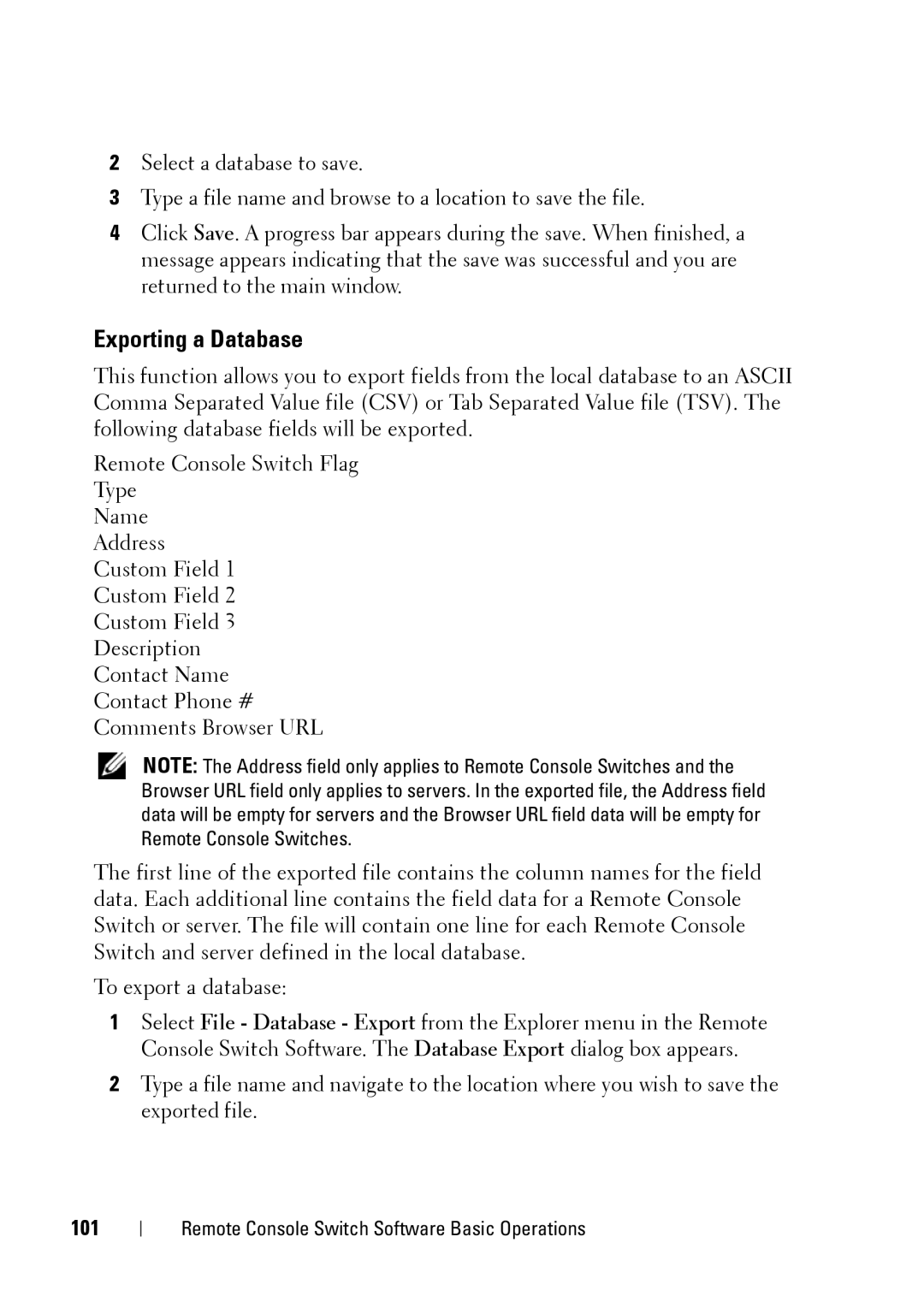 Dell 2321DS manual Exporting a Database, 101 