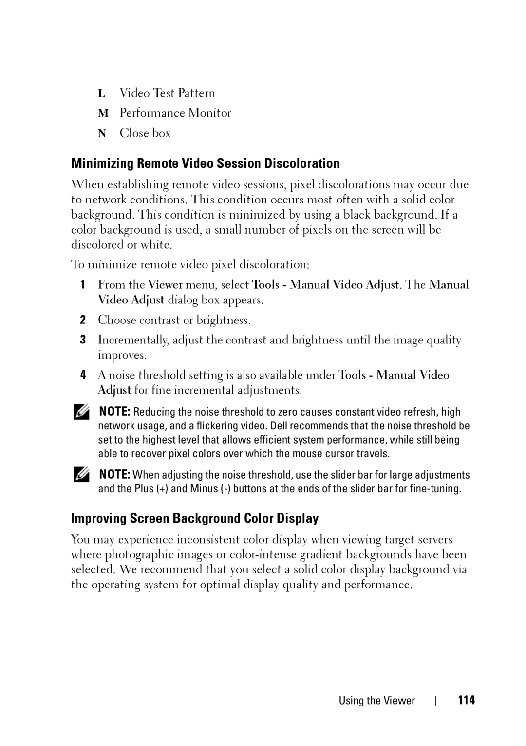 Dell 2321DS manual Minimizing Remote Video Session Discoloration, Improving Screen Background Color Display, 114 