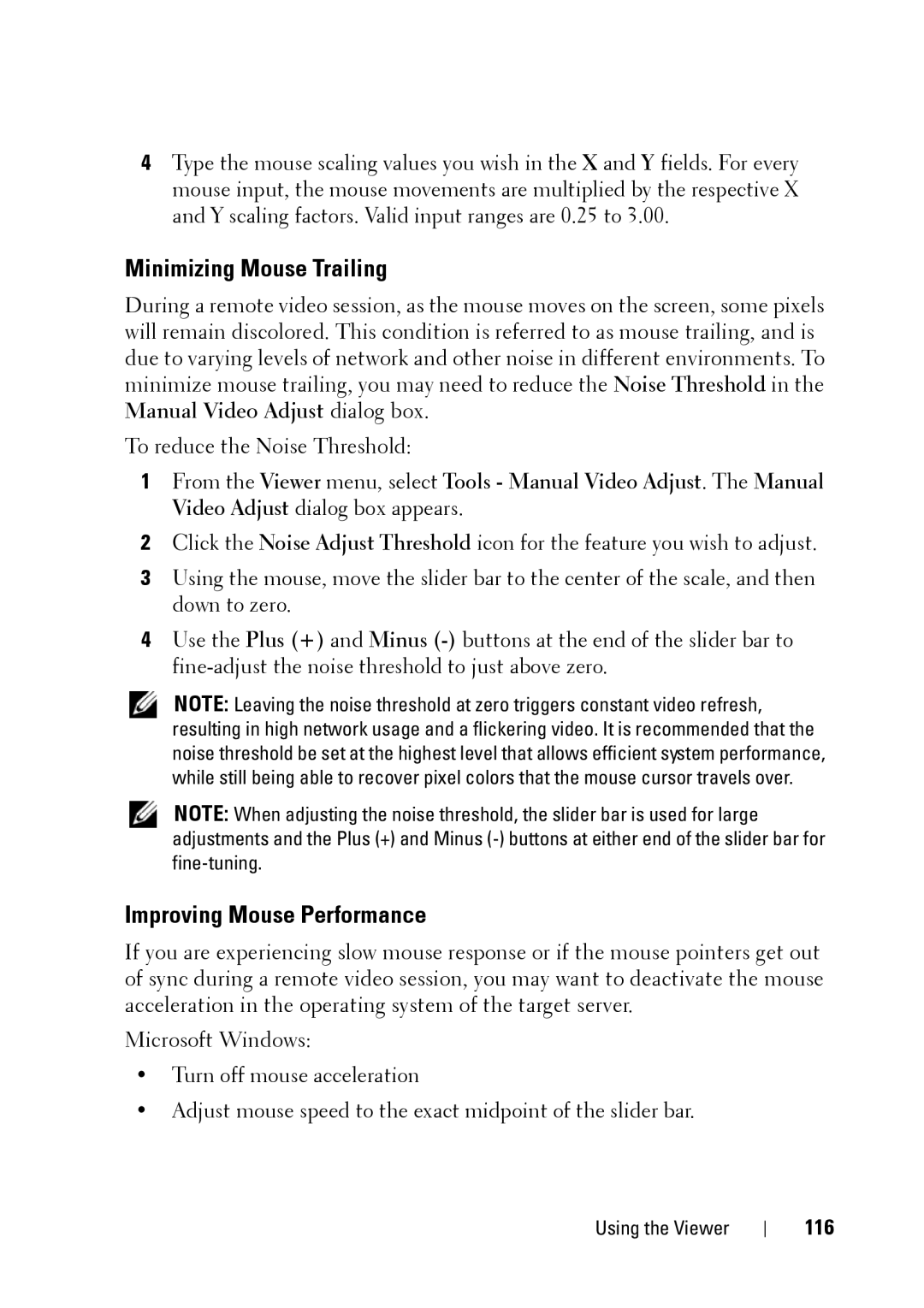 Dell 2321DS manual Minimizing Mouse Trailing, Improving Mouse Performance, 116 