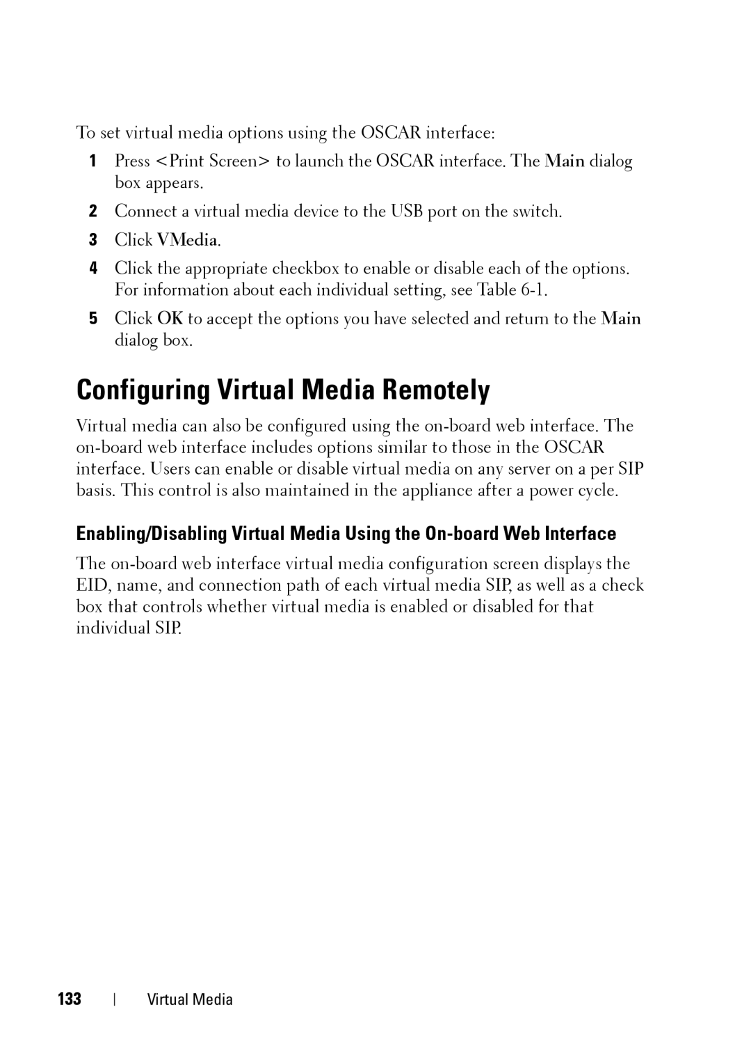 Dell 2321DS manual Configuring Virtual Media Remotely, 133 