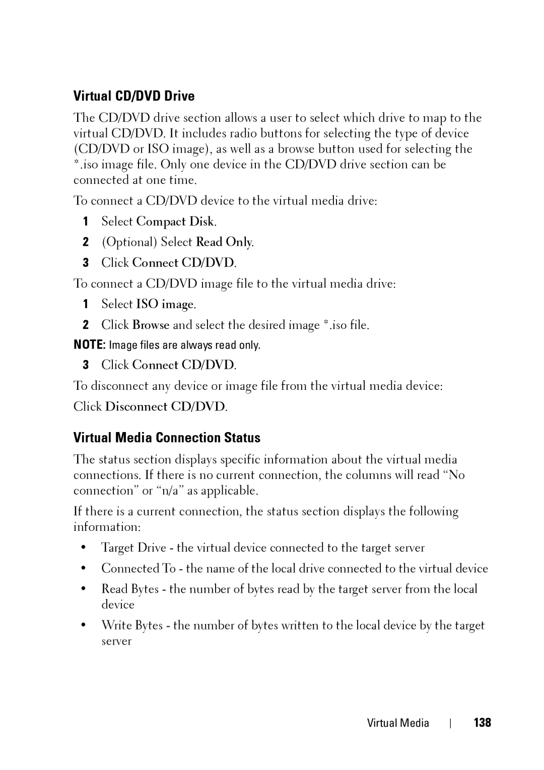 Dell 2321DS manual Virtual CD/DVD Drive, Virtual Media Connection Status, 138 