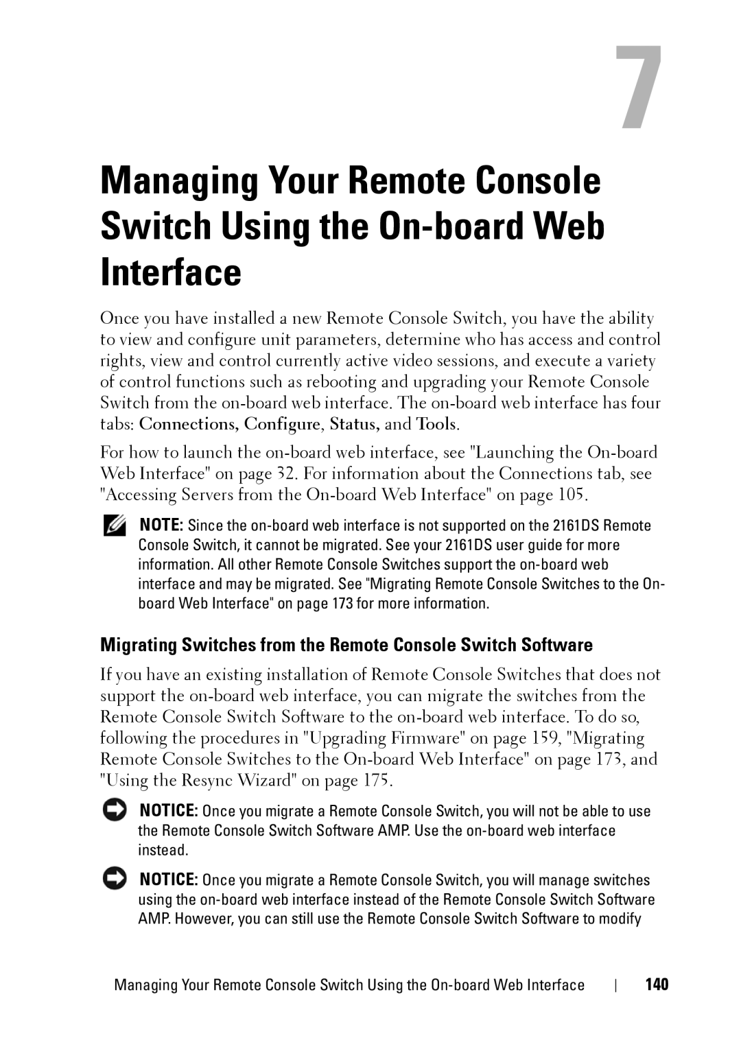 Dell 2321DS manual Migrating Switches from the Remote Console Switch Software, 140 