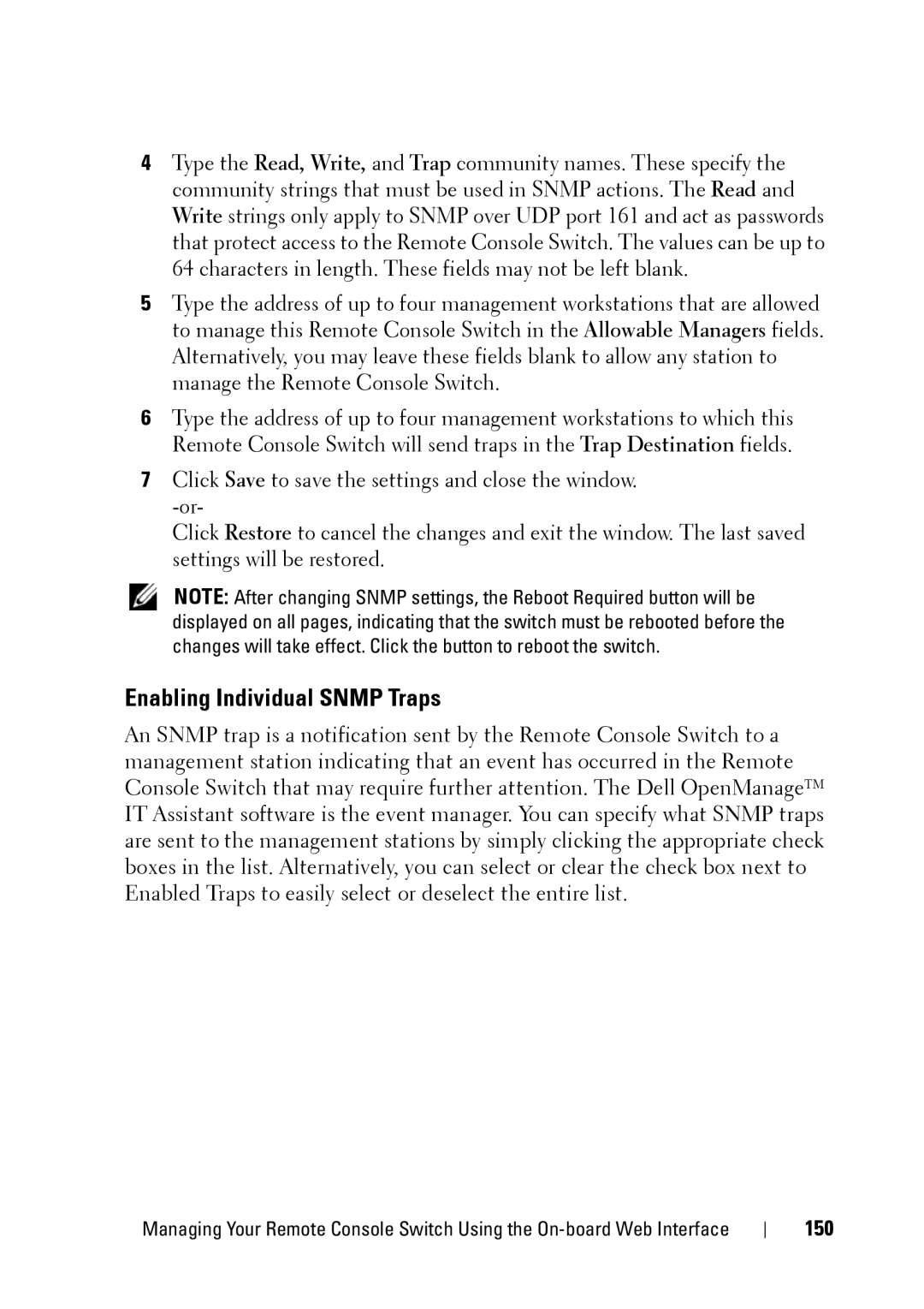 Dell 2321DS manual Enabling Individual Snmp Traps, 150 