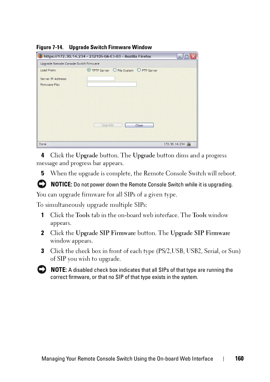 Dell 2321DS manual 160, Upgrade Switch Firmware Window 