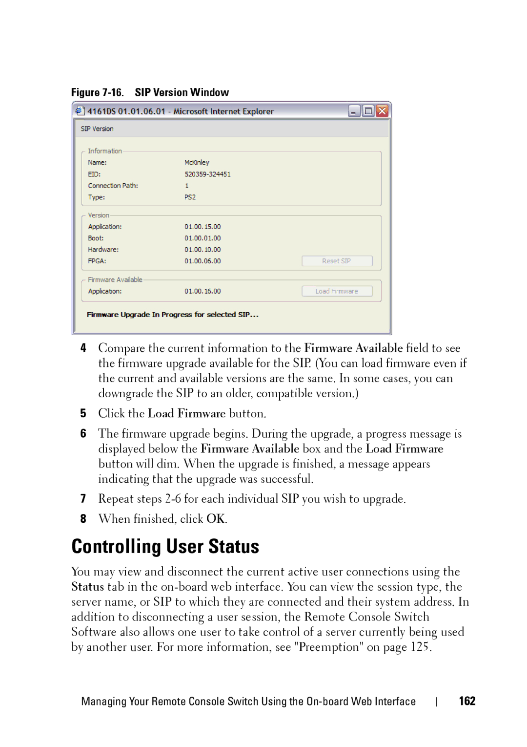 Dell 2321DS manual Controlling User Status, 162 