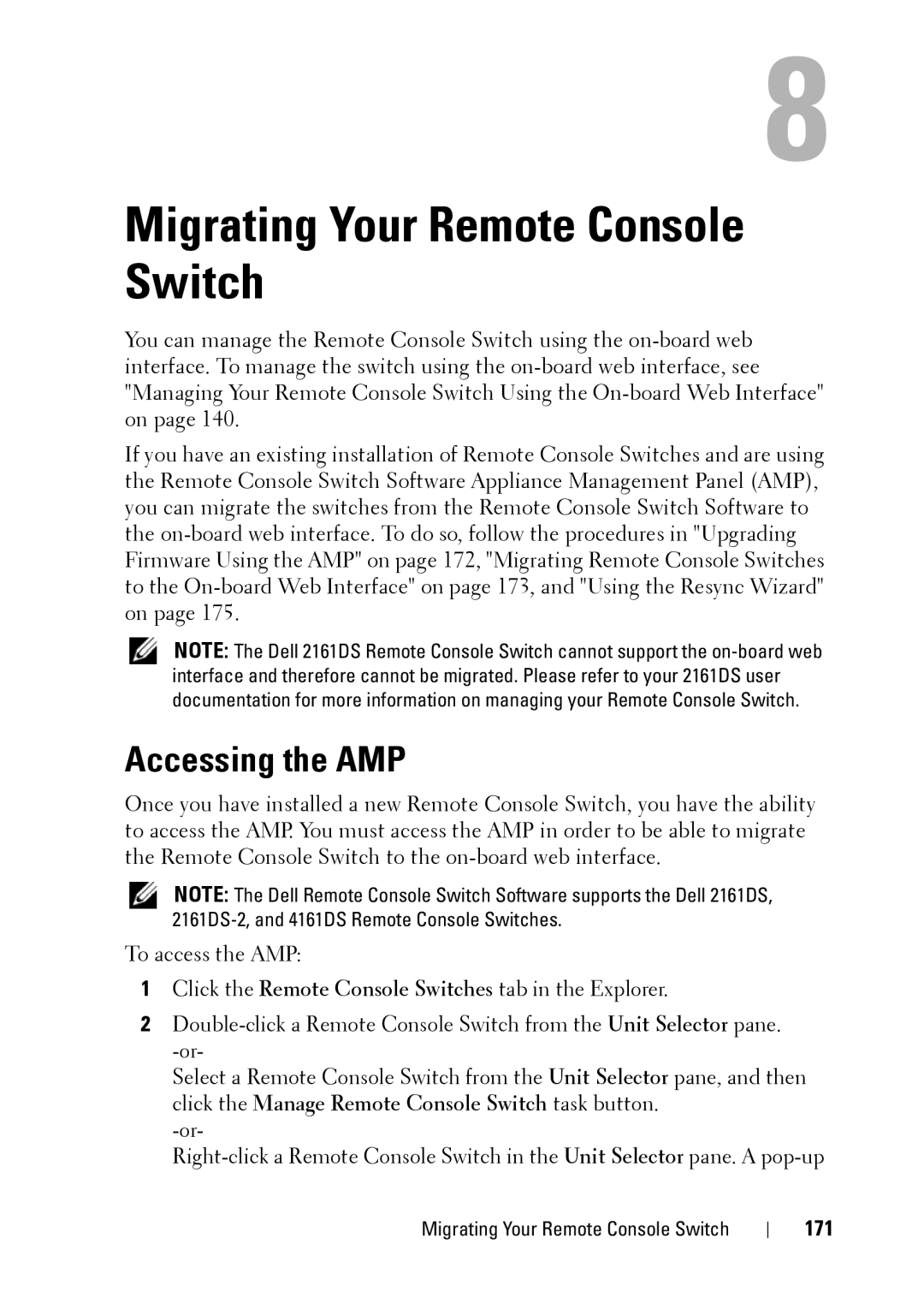 Dell 2321DS manual Accessing the AMP, 171 