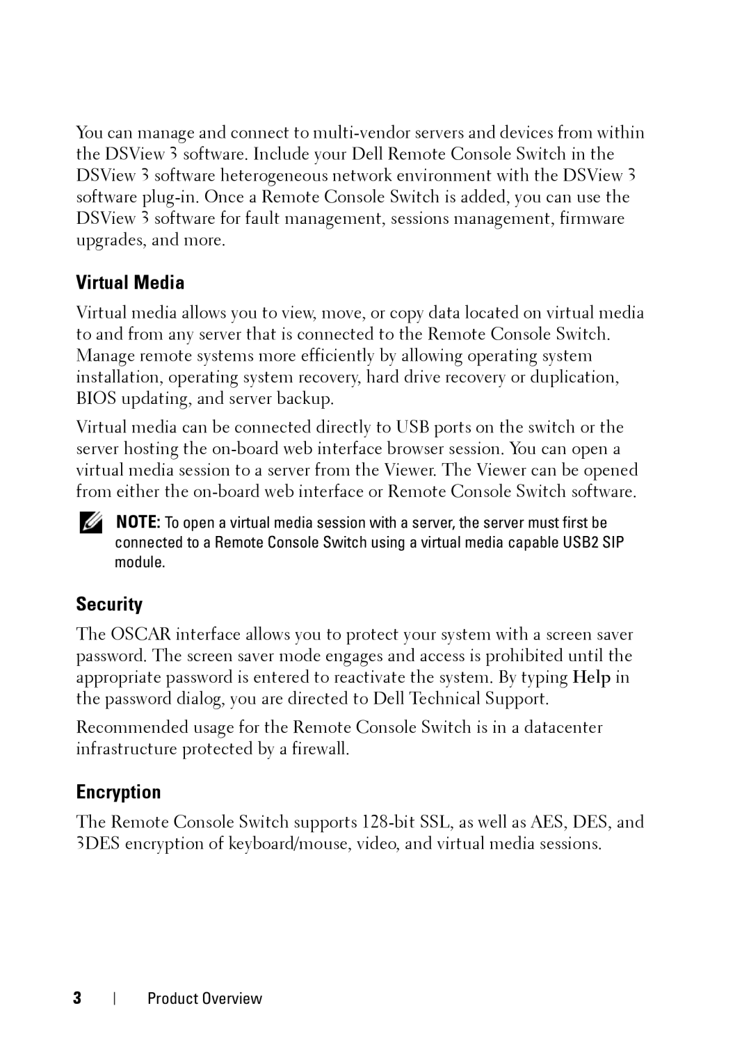 Dell 2321DS manual Virtual Media, Security, Encryption 