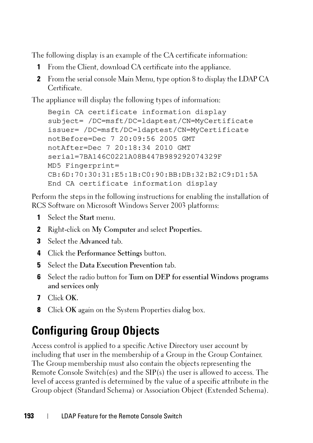 Dell 2321DS manual Configuring Group Objects, 193 