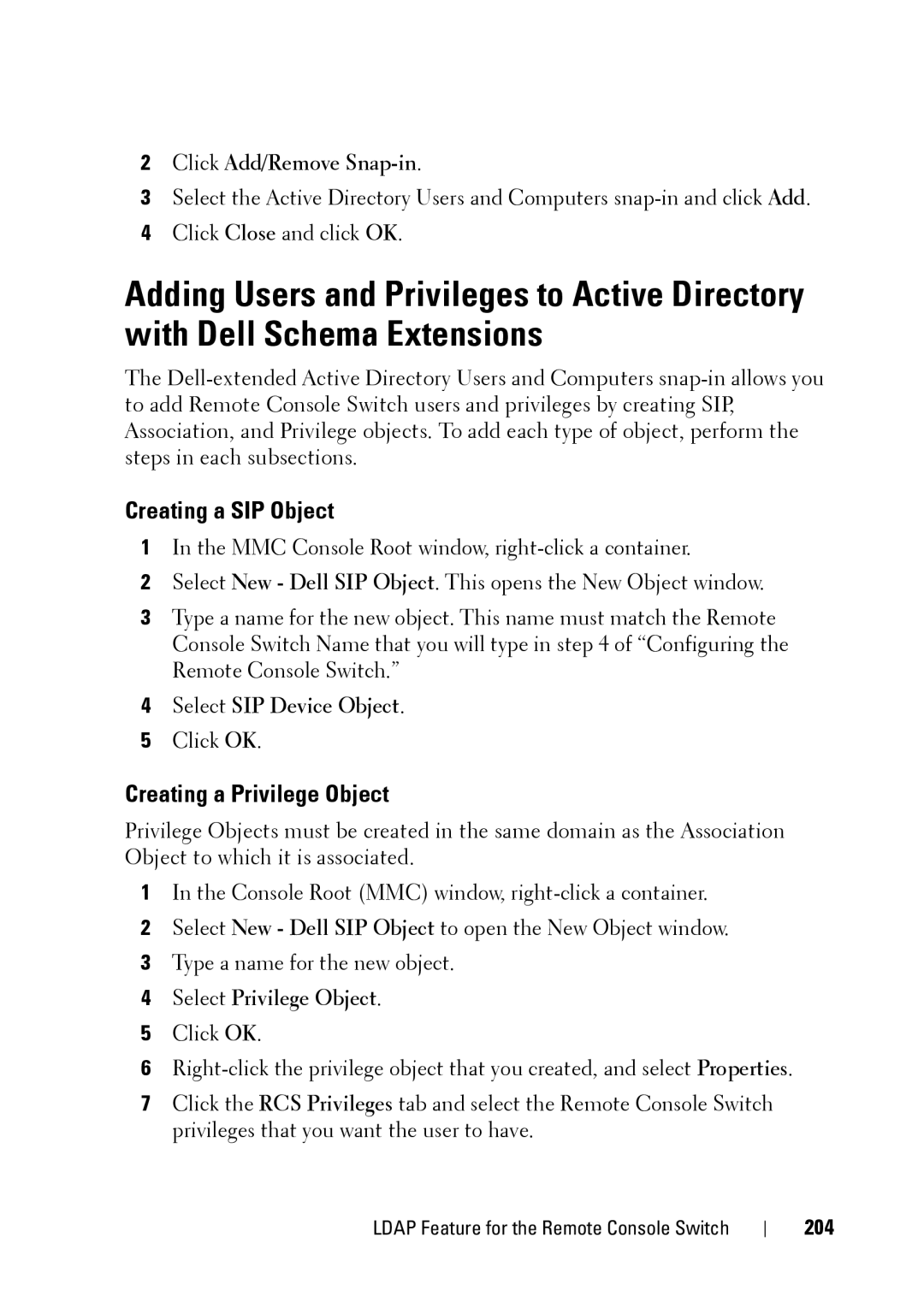 Dell 2321DS manual Creating a SIP Object, Creating a Privilege Object, 204 