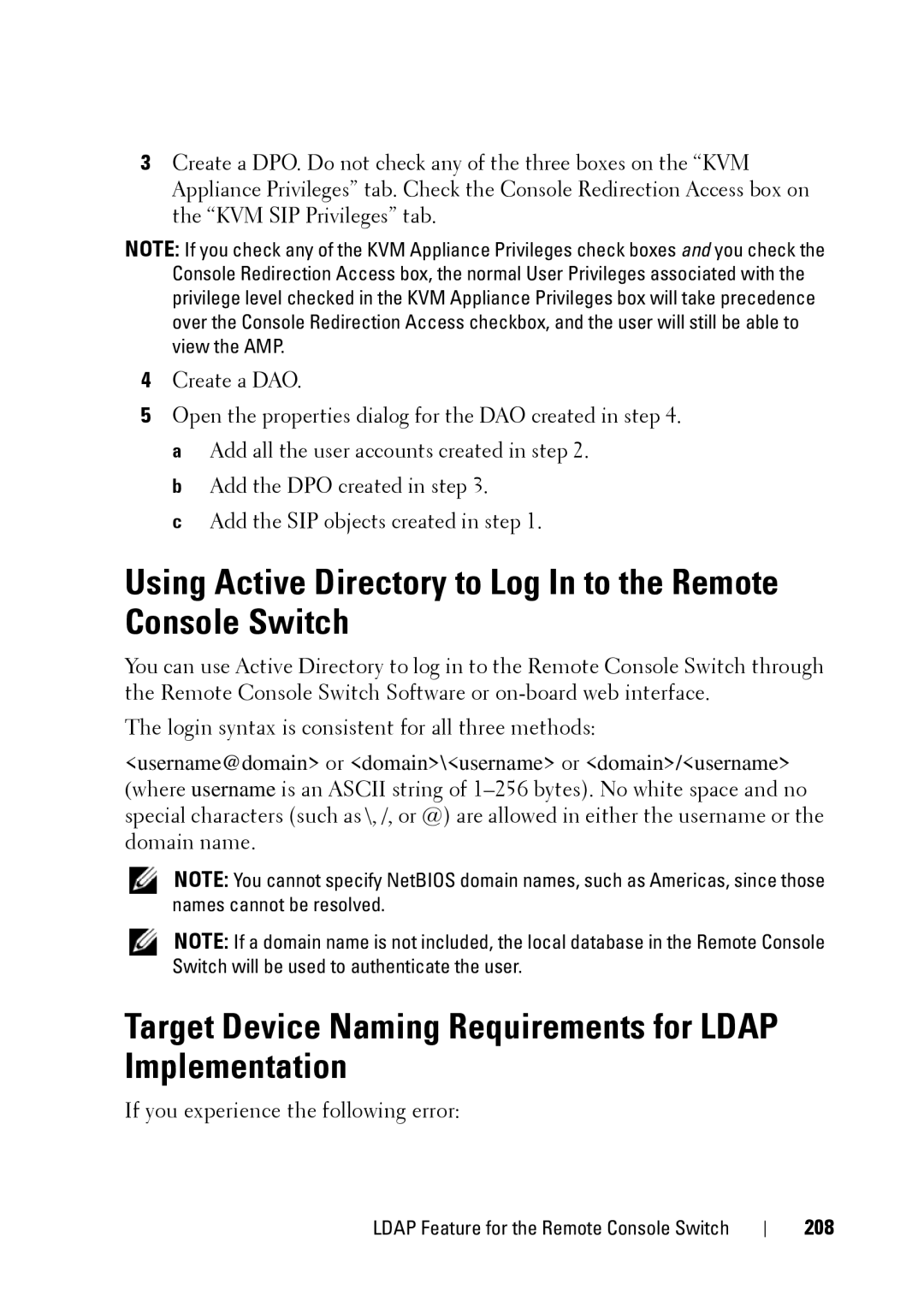 Dell 2321DS manual Target Device Naming Requirements for Ldap Implementation, 208 