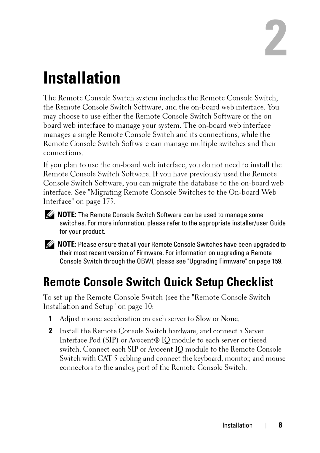 Dell 2321DS manual Installation, Remote Console Switch Quick Setup Checklist 