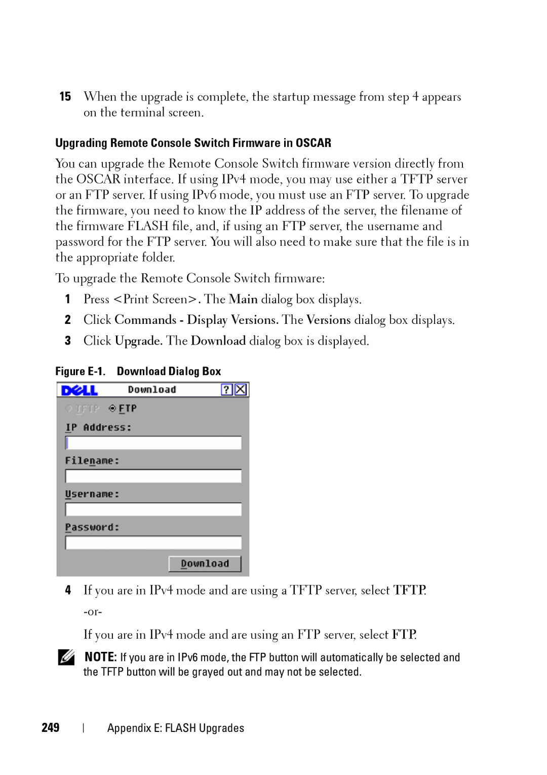 Dell 2321DS manual Upgrading Remote Console Switch Firmware in Oscar, 249 