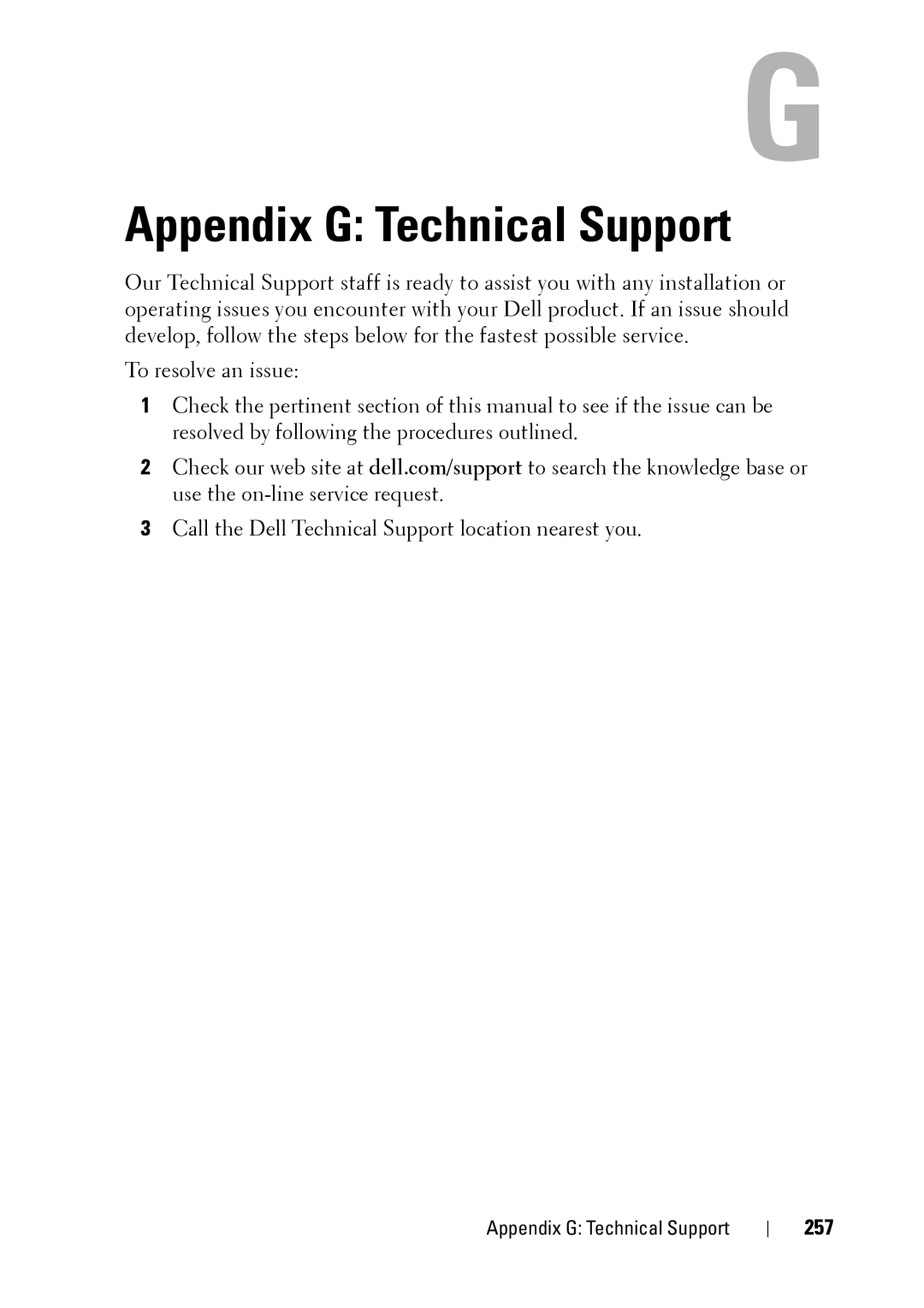 Dell 2321DS manual Appendix G Technical Support, 257 